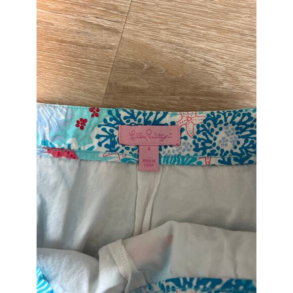 Lilly Pulitzer Ocean Blue Multicolor Starfish 100% Cotton Mini Skirt Size 4 - Picture 4 of 6